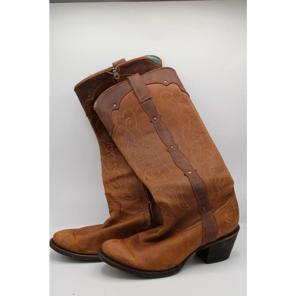 Corral Brown Leather Western Cowboy Boots with Embroidery Women's Size 7M